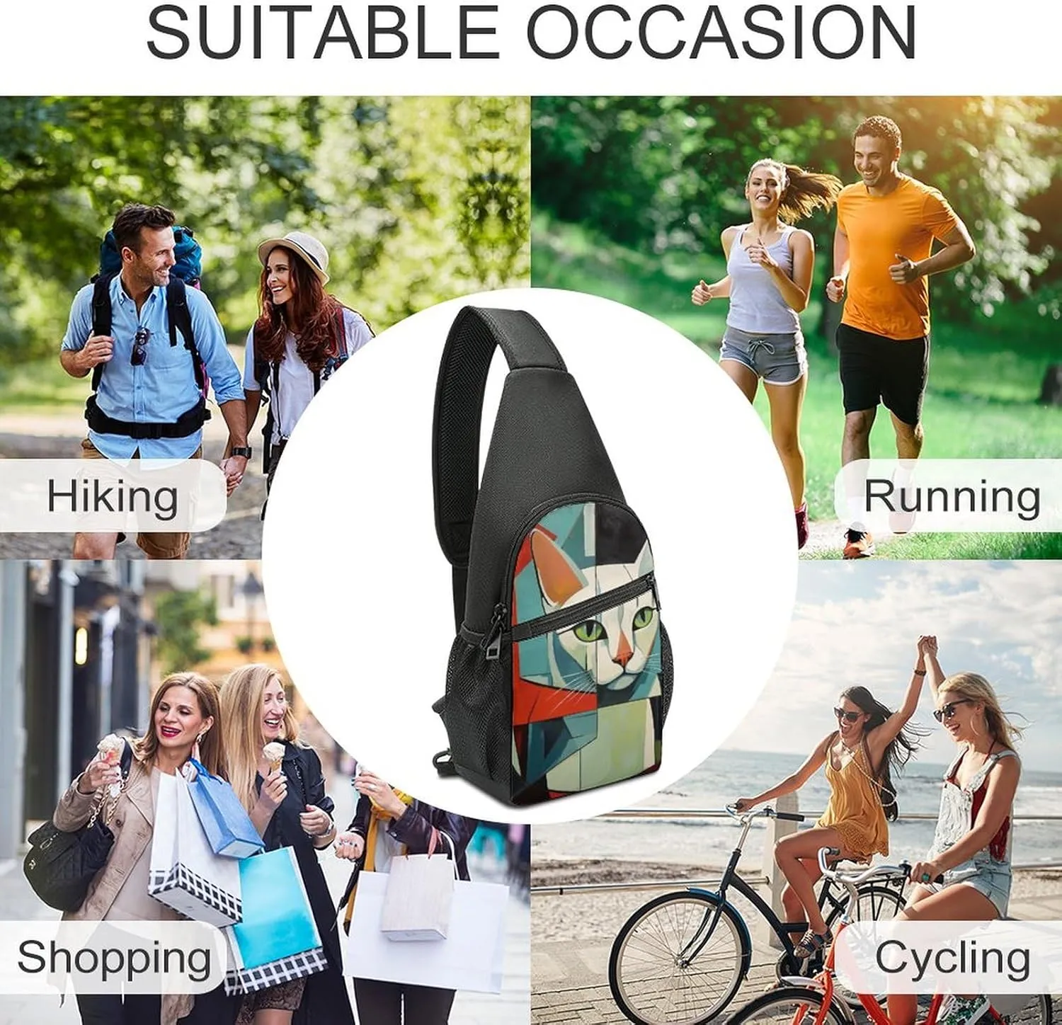 Crossbody Bag for Women Men Sling Bag Light Blue Pizza Slice Chest Bag Crossbody Adjustable Shoulder Bag