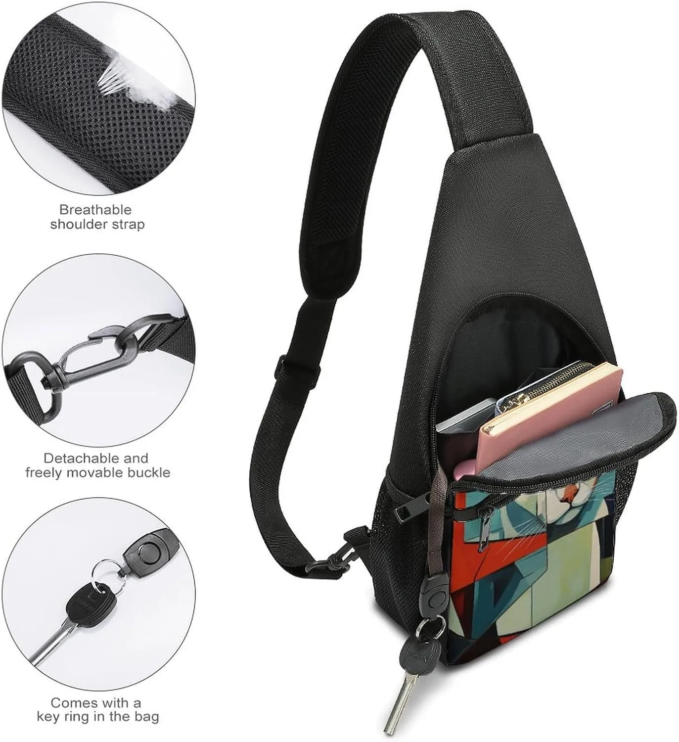 Crossbody Bag for Women Men Sling Bag Light Blue Pizza Slice Chest Bag Crossbody Adjustable Shoulder Bag