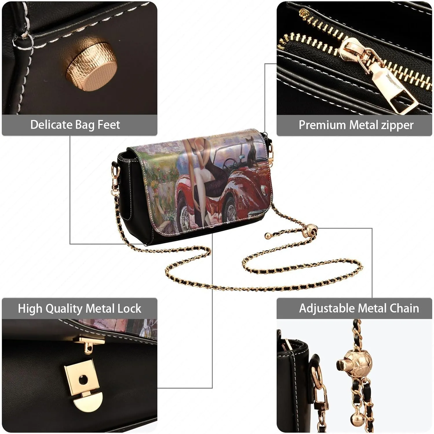Crossbody Bags for Women Trendy Women's Black Shoulder Bag Small PU Leather Flap Cross Body Bag Handbags