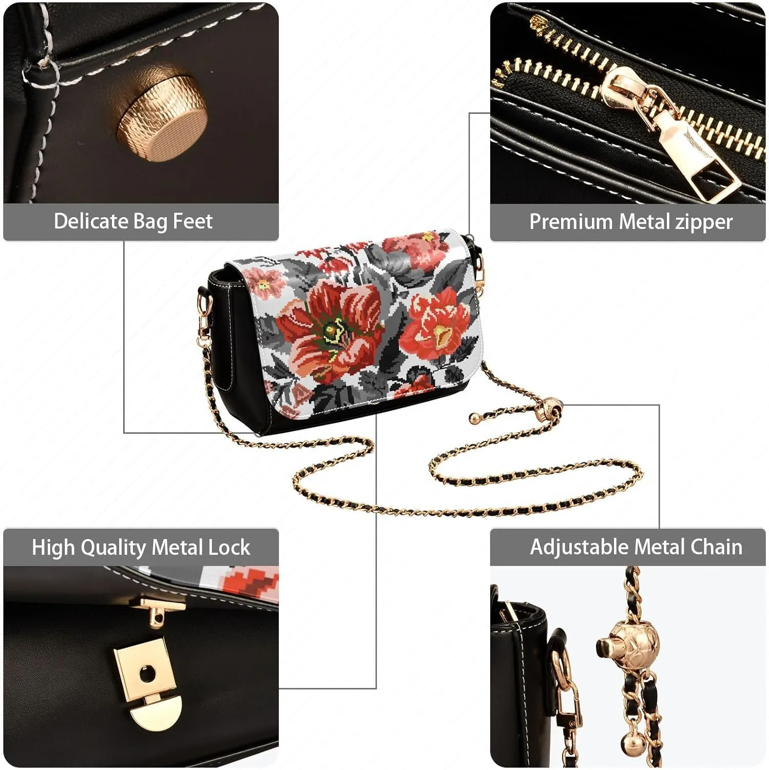 Crossbody Bags for Women Trendy Women's Black Shoulder Bag Small PU Leather Flap Cross Body Bag Handbags