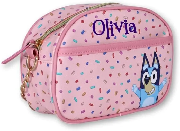 Crossbody Bags with Disney, Bluey and Hello Kitty Characters Licensed Purse Personalized and Non-Personalized Options