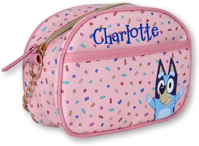 Crossbody Bags with Disney, Bluey and Hello Kitty Characters Licensed Purse Personalized and Non-Personalized Options