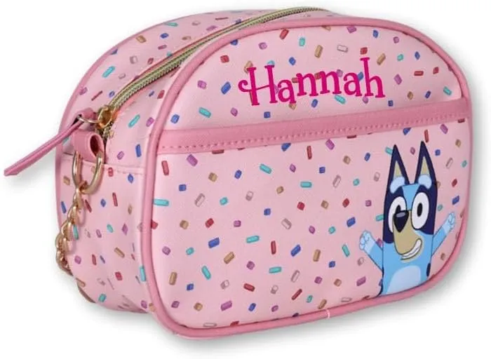 Crossbody Bags with Disney, Bluey and Hello Kitty Characters Licensed Purse Personalized and Non-Personalized Options
