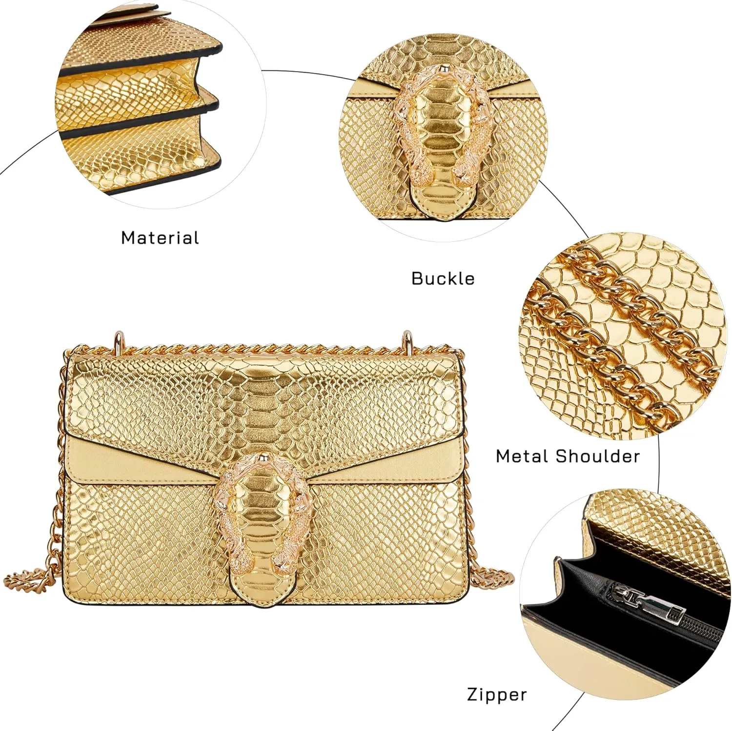 Crossbody Chain Purses for Women - Crocodile Snake Pattern Leather Shoulder Handbags Evening Clutch Satchel Bags