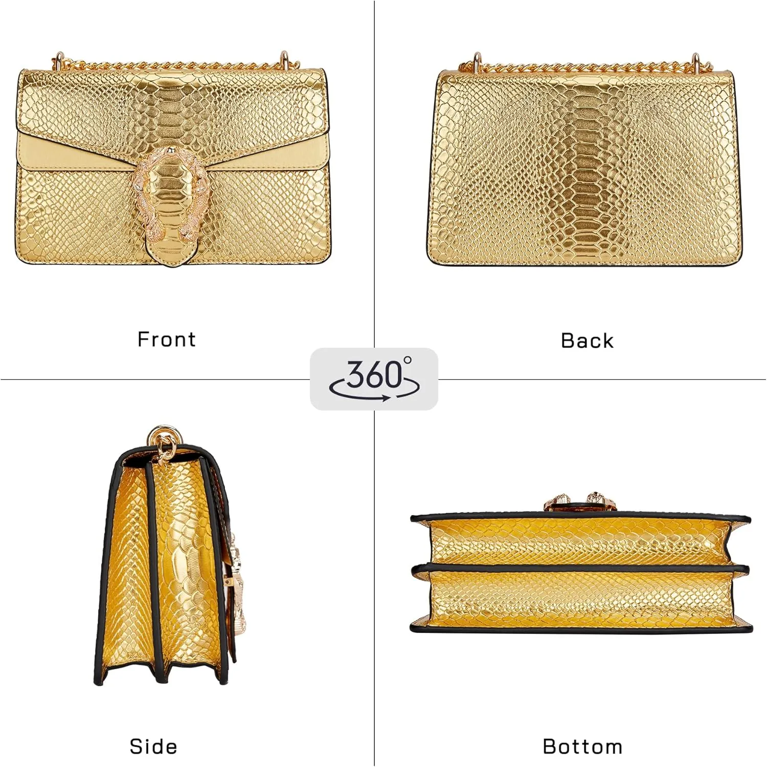 Crossbody Chain Purses for Women - Crocodile Snake Pattern Leather Shoulder Handbags Evening Clutch Satchel Bags