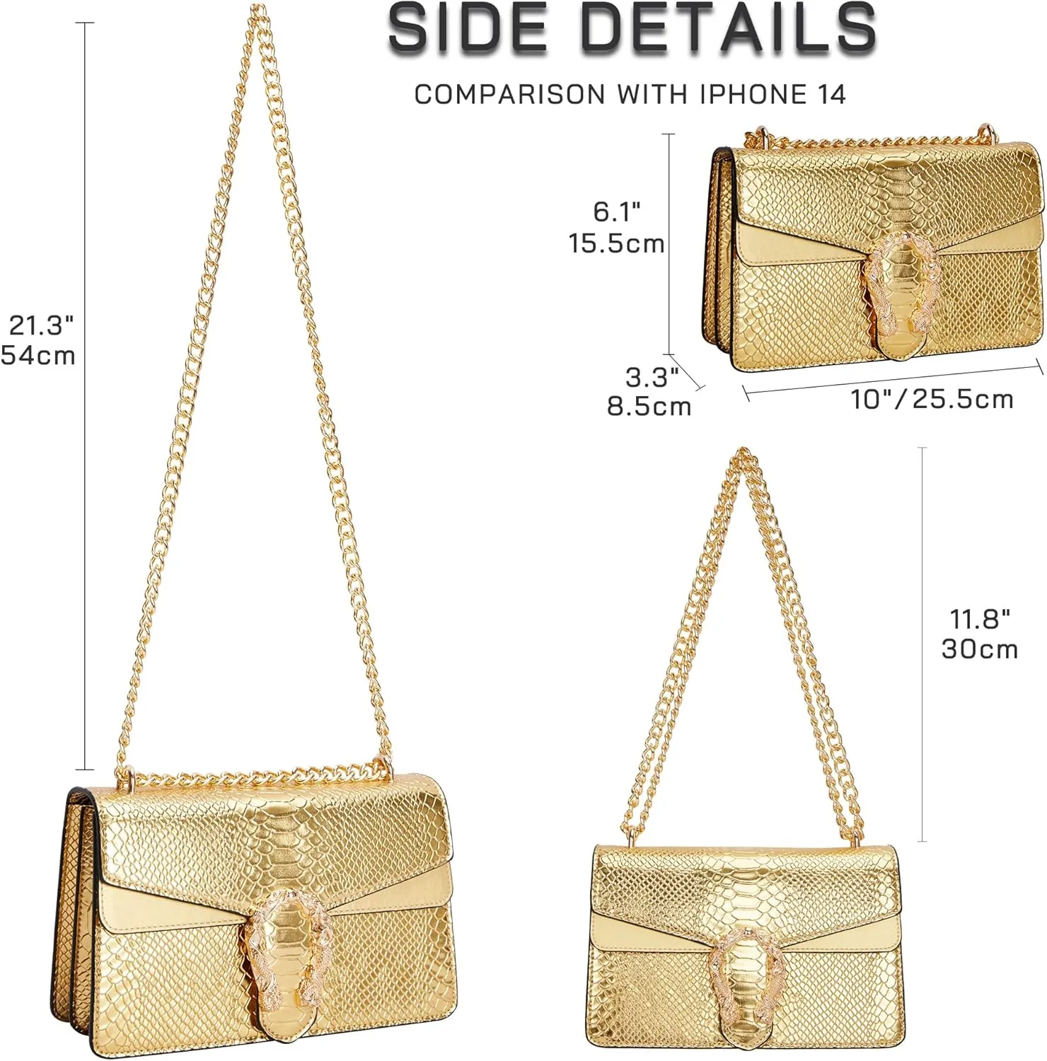 Crossbody Chain Purses for Women - Crocodile Snake Pattern Leather Shoulder Handbags Evening Clutch Satchel Bags