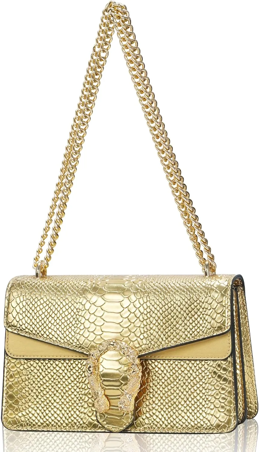 Crossbody Chain Purses for Women - Crocodile Snake Pattern Leather Shoulder Handbags Evening Clutch Satchel Bags