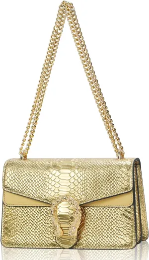 Crossbody Chain Purses for Women - Crocodile Snake Pattern Leather Shoulder Handbags Evening Clutch Satchel Bags