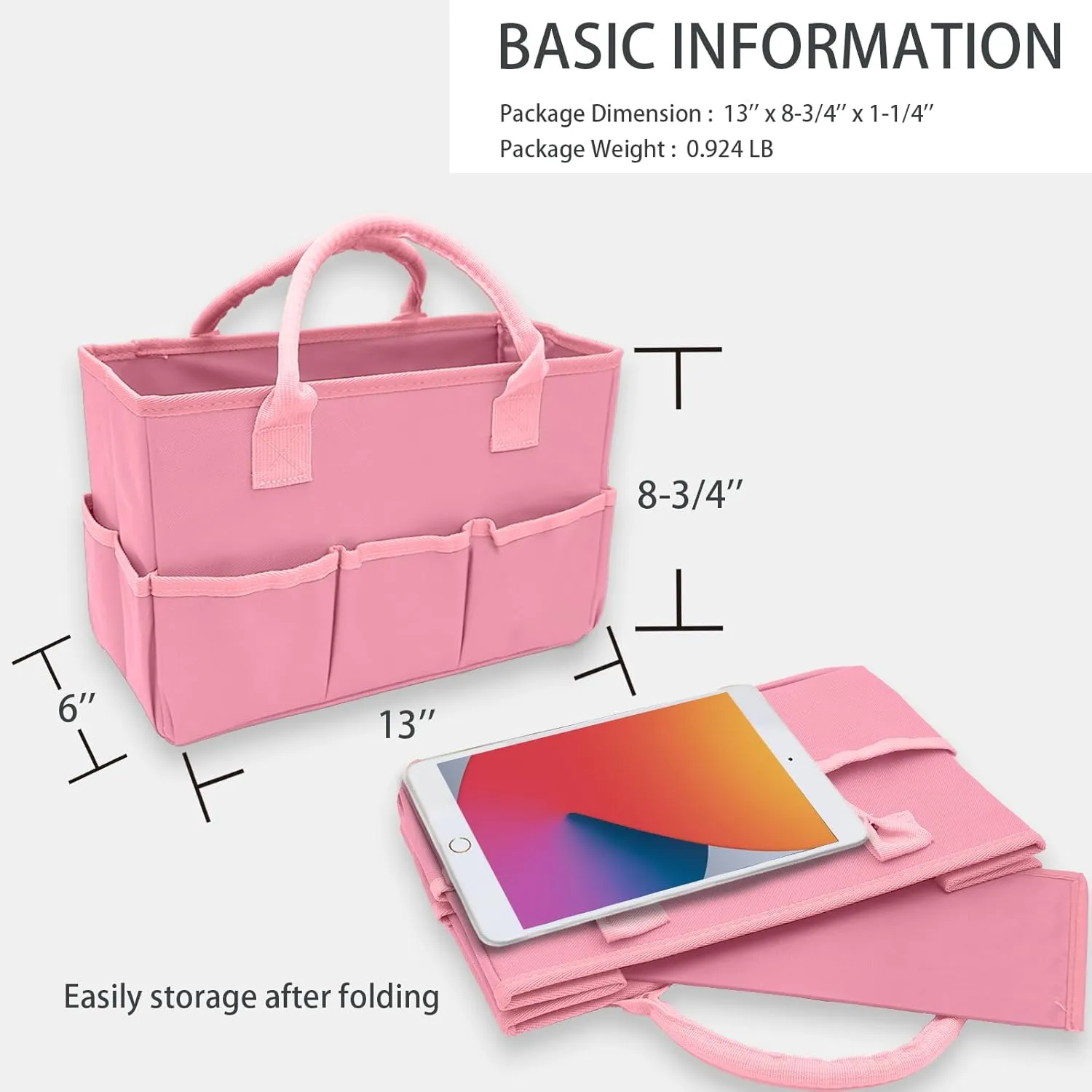 Cupohus Art Organizer Craft Storage Tote Bag with Pockets and Hadles, Oxford Fabric Carrying Caddy for Teacher, Officer, Artist, Traveler, and more – Pink