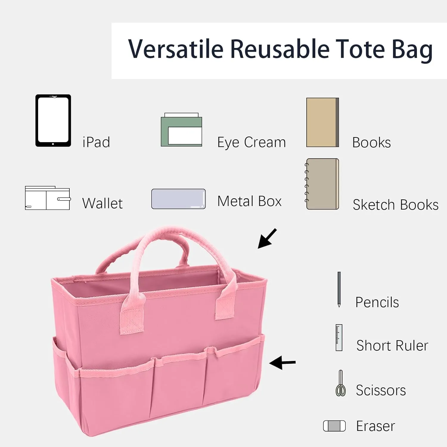 Cupohus Art Organizer Craft Storage Tote Bag with Pockets and Hadles, Oxford Fabric Carrying Caddy for Teacher, Officer, Artist, Traveler, and more – Pink