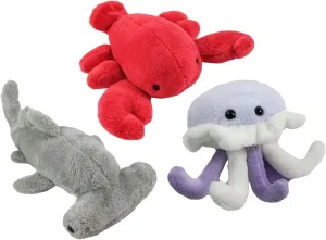 Curious Minds Busy Bags 3 Cute Mini Ocean Animal Plush Stuffed Animals- Adorable Mini Plushie - Hammerhead Shark, Jellyfish, Lobster