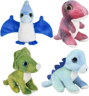 Curious Minds Busy Bags Set of 4 Cute Mini Plush Dinosaurs - Triceratops, T Rex, Brachiosaurus, and Pterodactyl - Dino Plush Stuffed Animals- Adorable Mini Plushie Stuffie - Dinosaur
