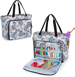 CURMIO Knitting Tote Bag, Yarn Storage Bag with Pockets for Crochet Hooks, Knitting Needles, Knitting Project and Accessories, Dandelion (Bag Only, Patented Design)