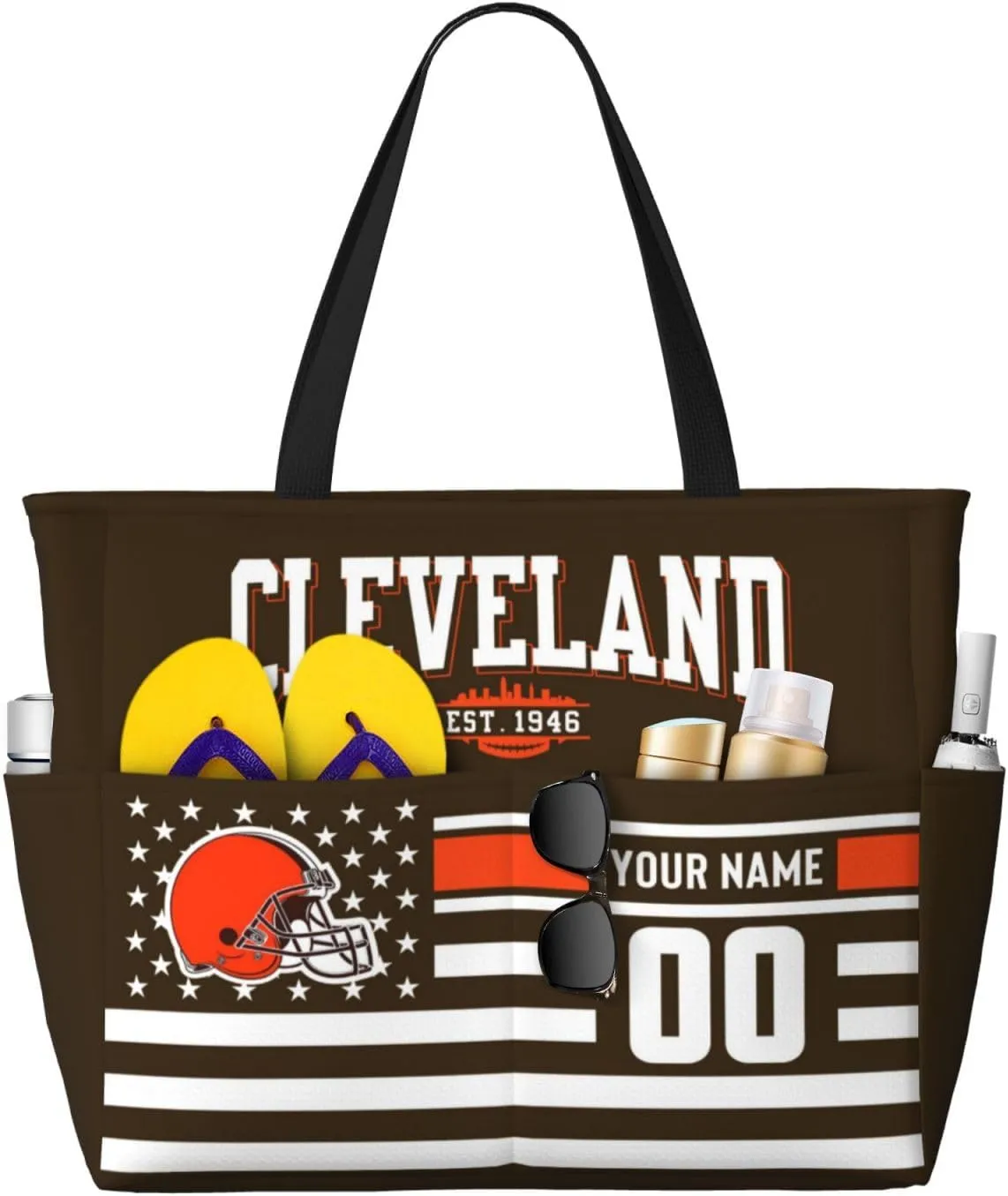 Custom Beach Bag Custom Football Style Large Beach Tote Bag Personalized Add Your Name and Number Shoulder Bag