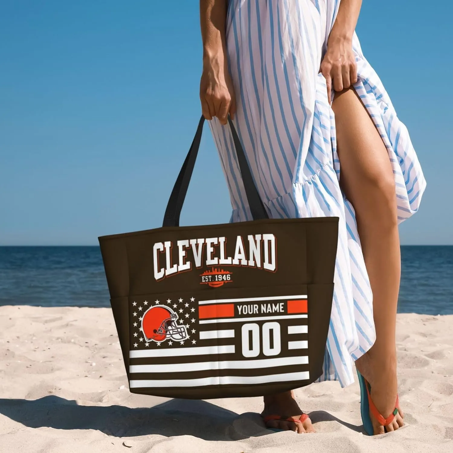 Custom Beach Bag Custom Football Style Large Beach Tote Bag Personalized Add Your Name and Number Shoulder Bag
