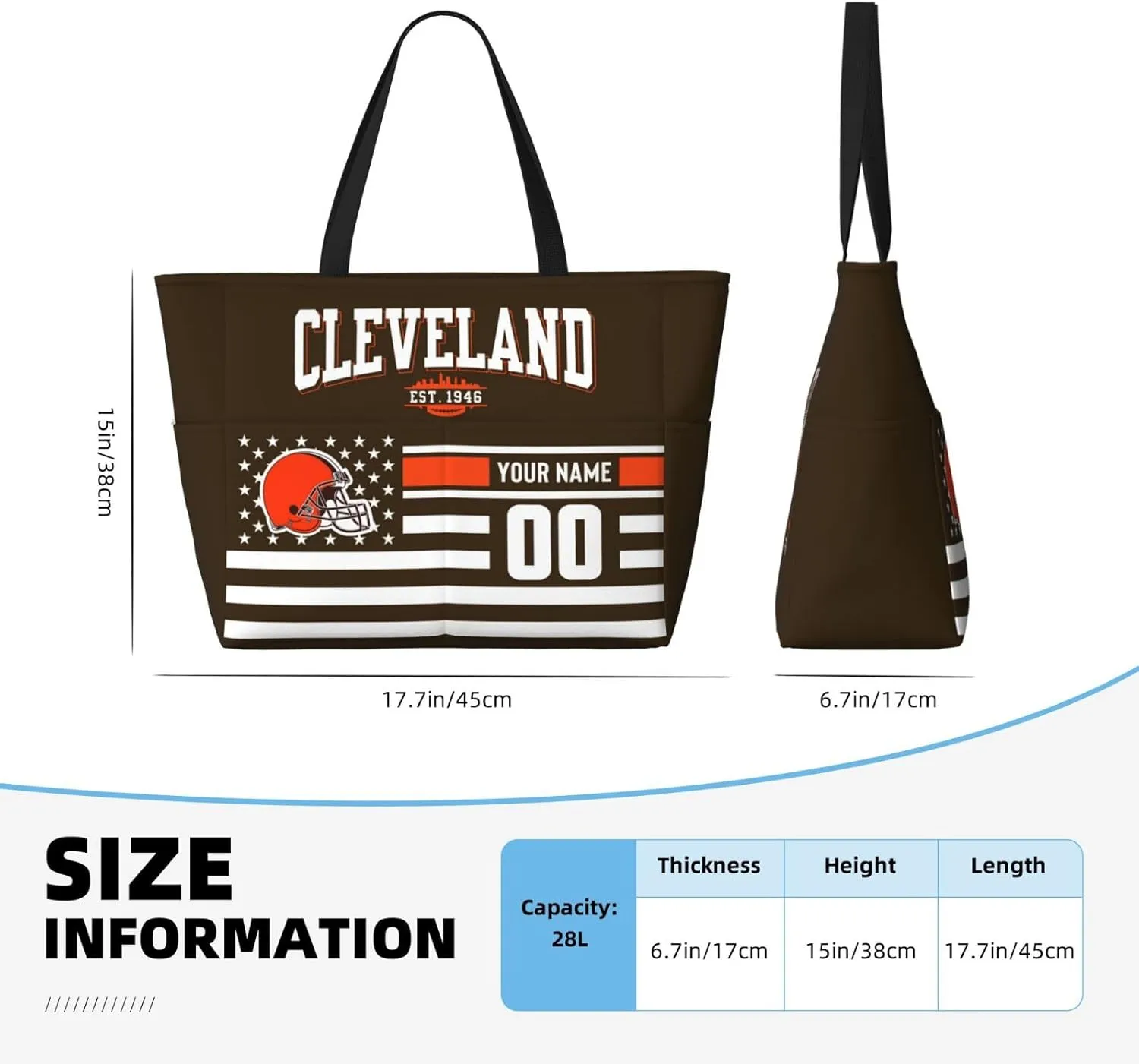 Custom Beach Bag Custom Football Style Large Beach Tote Bag Personalized Add Your Name and Number Shoulder Bag