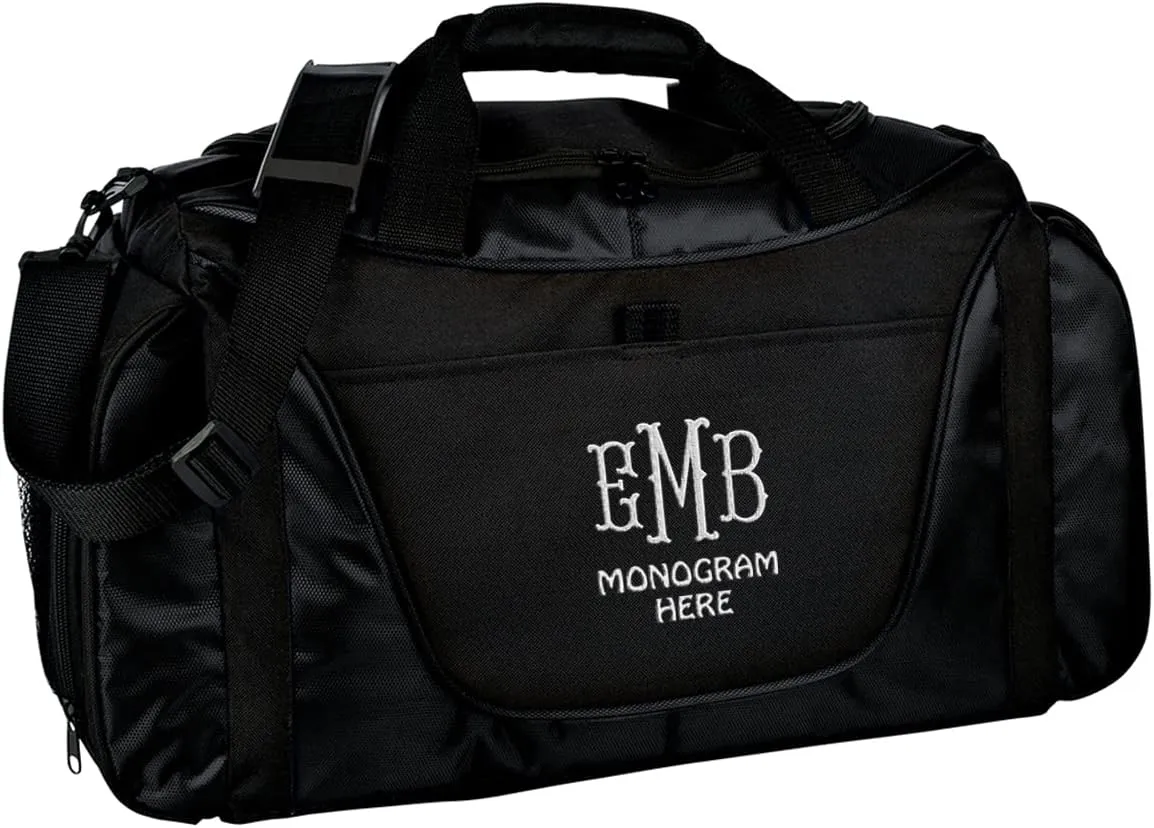 Custom Sport Duffel Bags for Men, Women, Medium Two-Tone, Black - Your Monogram - Personalized Weekender Bag for Gym, Overnight, Travel