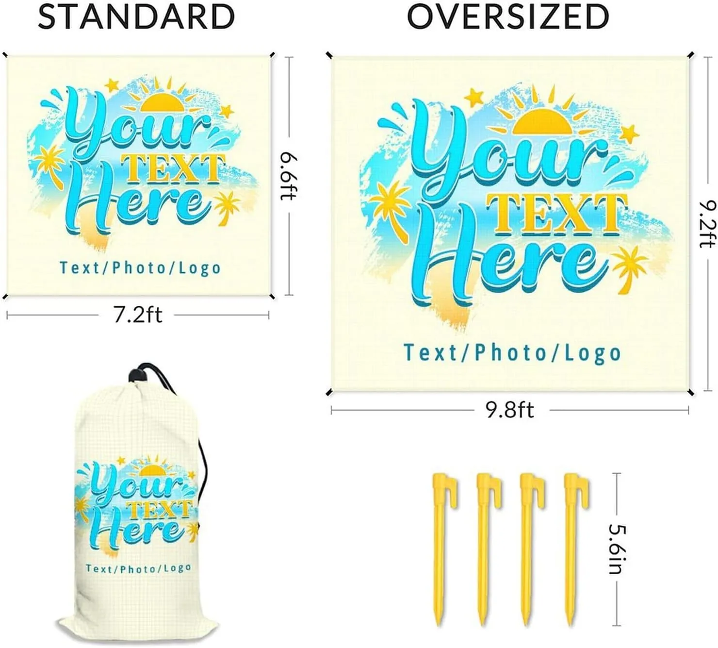 Custom Waterproof Beach Blanket - 110''x118'' Oversized Sandproof Personalized Beach Mat - Extra Large Portable Beach Blankets for Outdoor Picnic Hiking