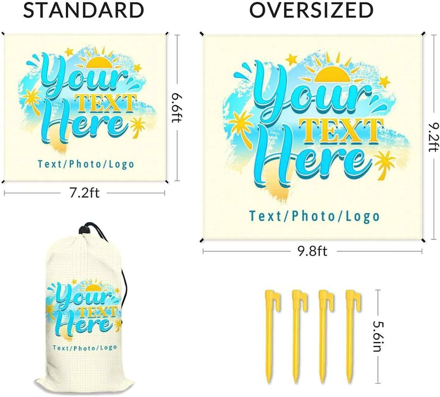 Custom Waterproof Beach Blanket - 78''x86'' Big Sandproof Personalized Beach Mat - Large Portable Beach Blankets for Outdoor Picnic Hiking