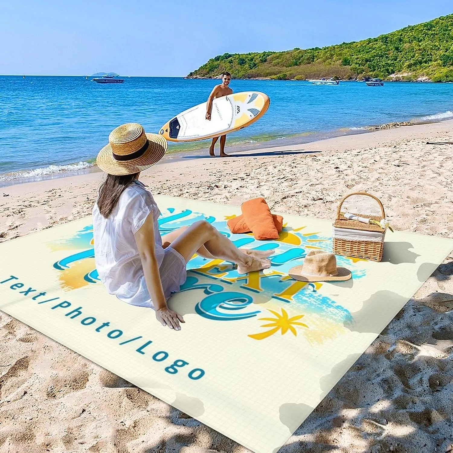 Custom Waterproof Beach Blanket - 78''x86'' Big Sandproof Personalized Beach Mat - Large Portable Beach Blankets for Outdoor Picnic Hiking
