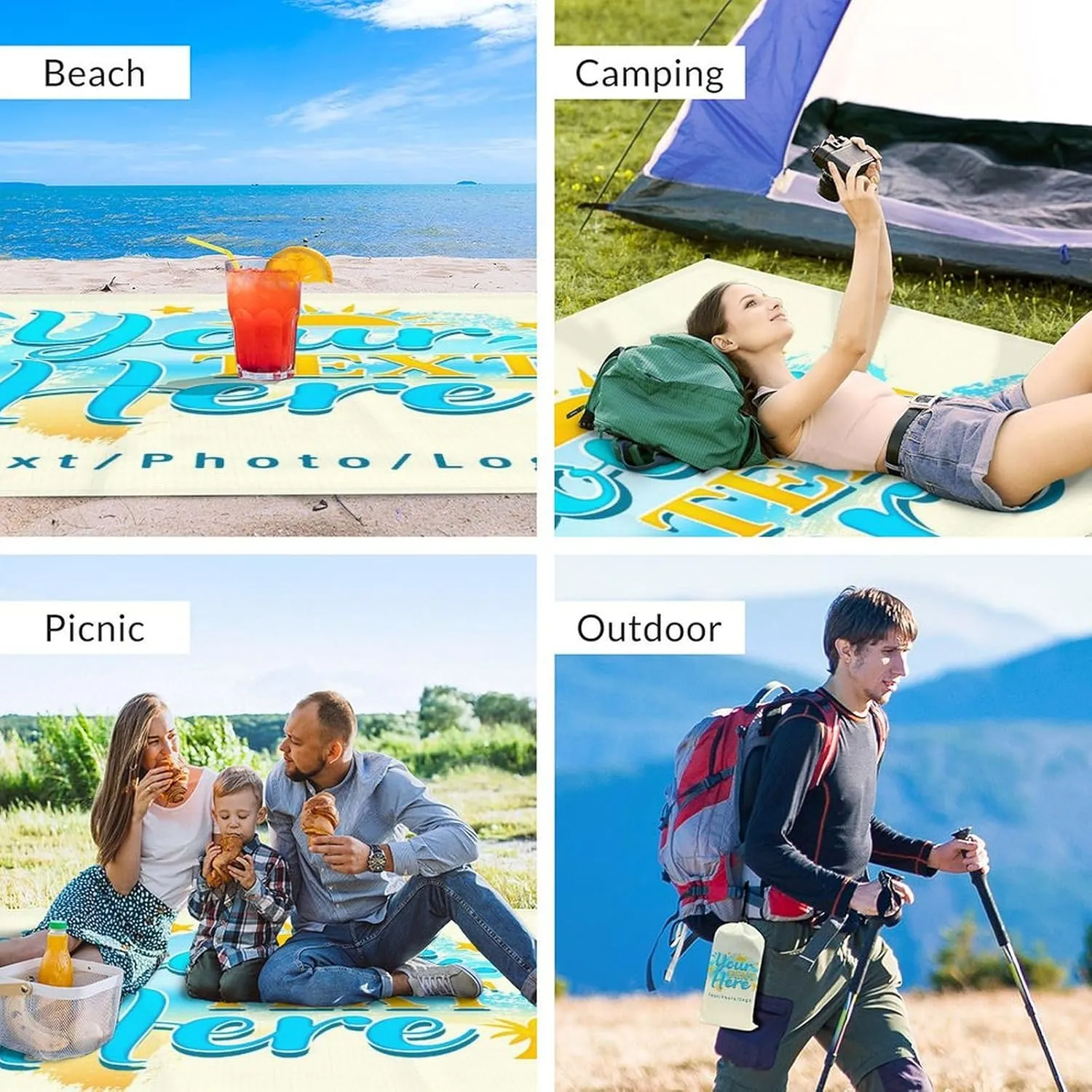 Custom Waterproof Beach Blanket - 78''x86'' Big Sandproof Personalized Beach Mat - Large Portable Beach Blankets for Outdoor Picnic Hiking