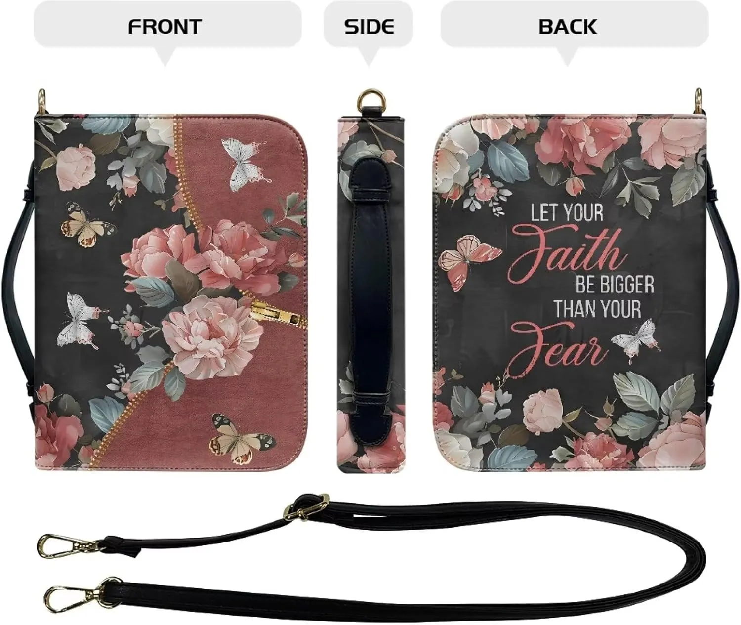 Customization PU Leather Bible Cover with Strap Church Book Cover,Carrying Book Case Crossbody Bag Bible Protective