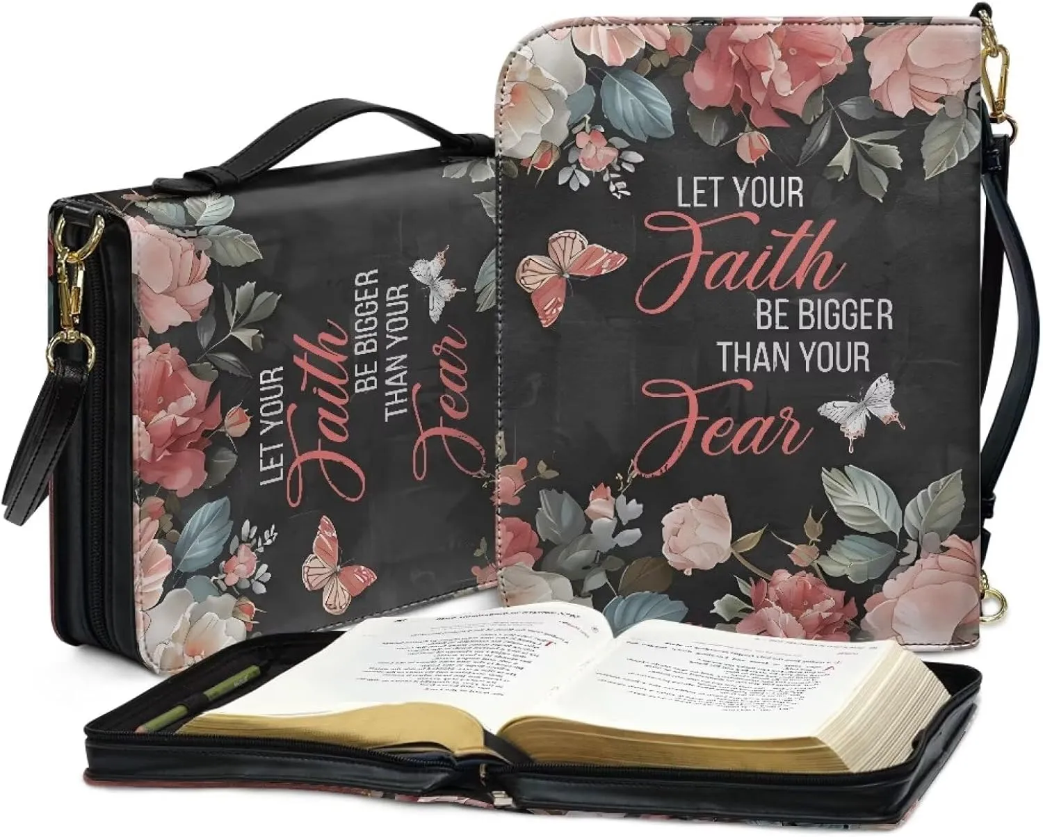 Customization PU Leather Bible Cover with Strap Church Book Cover,Carrying Book Case Crossbody Bag Bible Protective