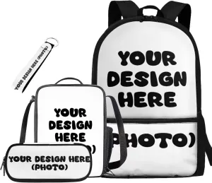 Customized School Bags for Girls 7-10 with Lunch Bag Keychain with Strap and Zipper Pencil Pouch Ergonomic Decompression 4 In 1 for Kids School Bag Book Bag Set 17 Inch