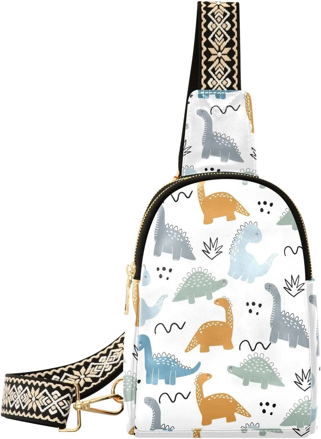 Cute Dinosaurs Fanny Pack Crossbody PC Leather Small Sling Bag for Women Bushes Dots Fashion Waist Packs Chest Bag for Travel Sports Running Hiking