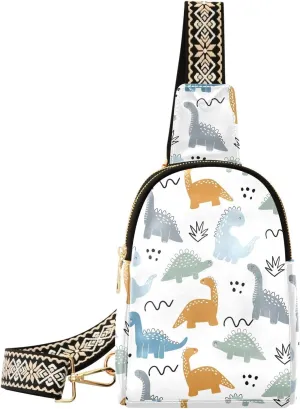 Cute Dinosaurs Fanny Pack Crossbody PC Leather Small Sling Bag for Women Bushes Dots Fashion Waist Packs Chest Bag for Travel Sports Running Hiking