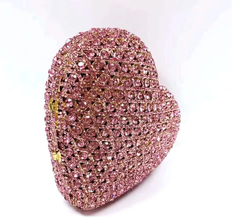 Cute Heart Shape Crystal Clutch Purse Mini Handbag Rhinestone Evening Bag Wedding Party Evening Clutch Bag