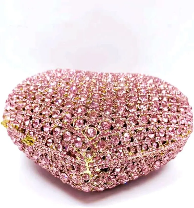 Cute Heart Shape Crystal Clutch Purse Mini Handbag Rhinestone Evening Bag Wedding Party Evening Clutch Bag