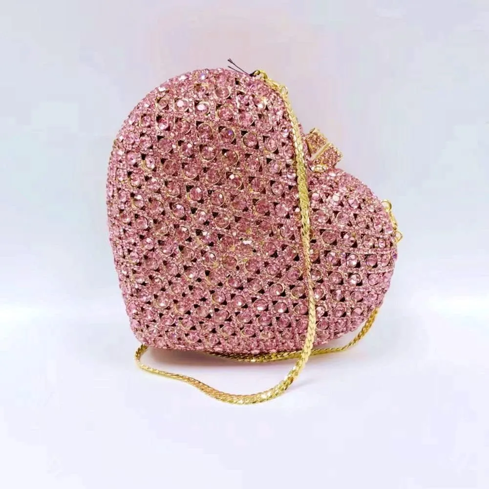 Cute Heart Shape Crystal Clutch Purse Mini Handbag Rhinestone Evening Bag Wedding Party Evening Clutch Bag