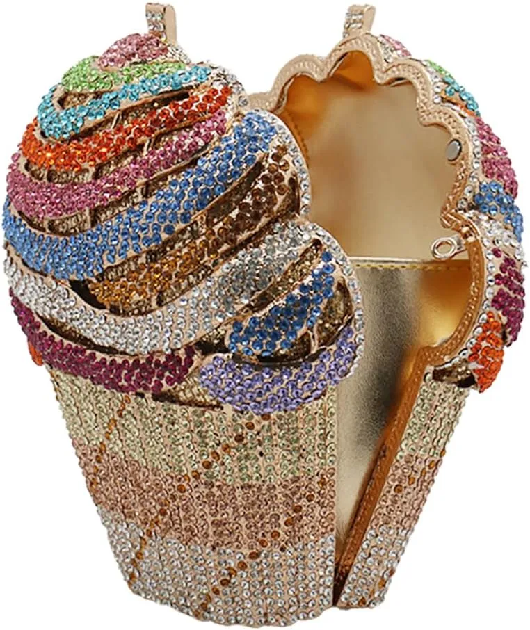 Cute Ice Cream Crystal Clutch Summer Rhinestone Evening Bag for Party Wedding Prom Clutch Crossbody Bag