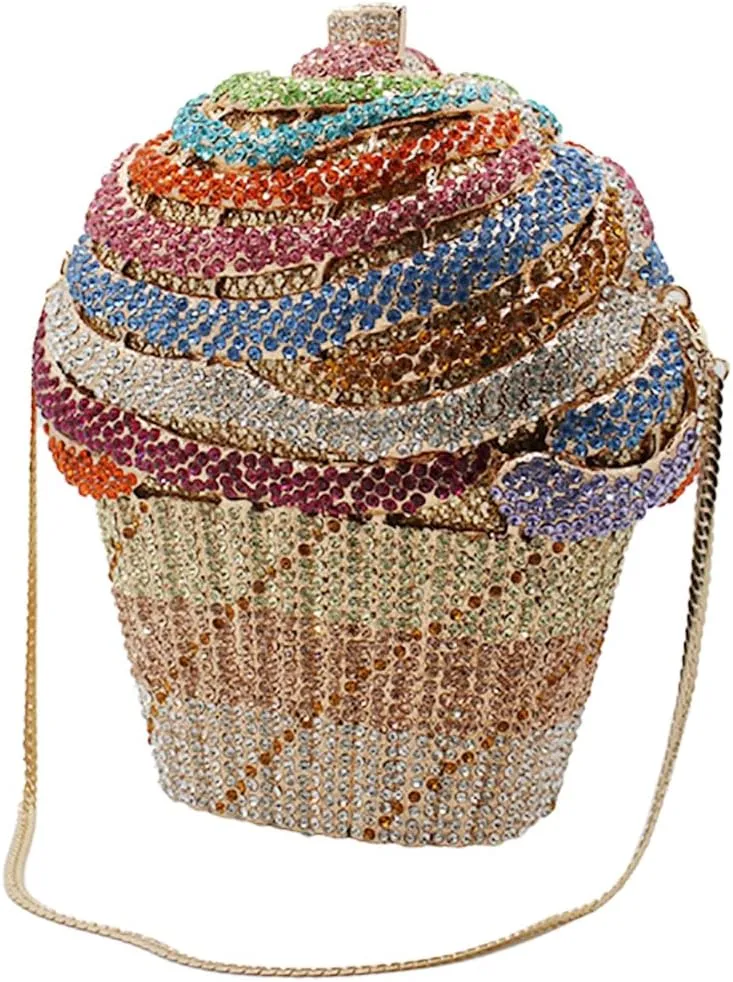 Cute Ice Cream Crystal Clutch Summer Rhinestone Evening Bag for Party Wedding Prom Clutch Crossbody Bag