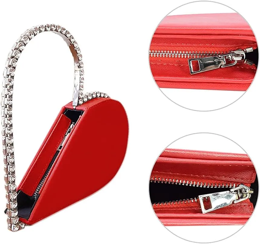 Cute Mini Heart Shape Evening Clutch Bag, Rhinestone Diamond Frame Wedding Party Purse Handbag for Women