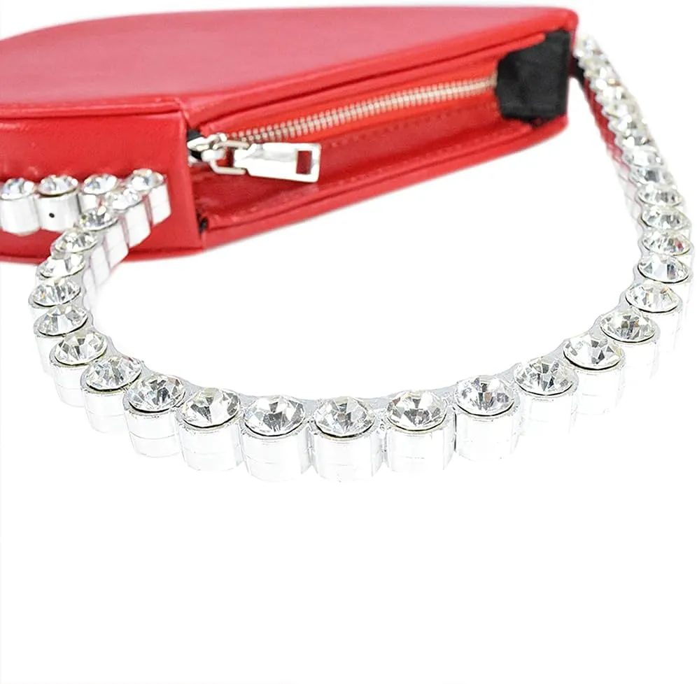 Cute Mini Heart Shape Evening Clutch Bag, Rhinestone Diamond Frame Wedding Party Purse Handbag for Women