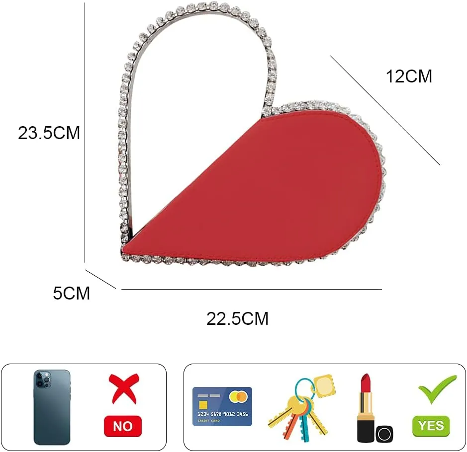 Cute Mini Heart Shape Evening Clutch Bag, Rhinestone Diamond Frame Wedding Party Purse Handbag for Women