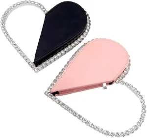 Cute Mini Heart Shape Evening Clutch Bag, Rhinestone Diamond Frame Wedding Party Purse Handbag for Women