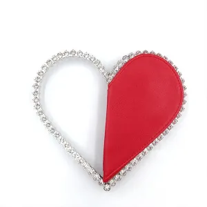 Cute Mini Heart Shape Evening Clutch Bag, Rhinestone Diamond Frame Wedding Party Purse Handbag for Women