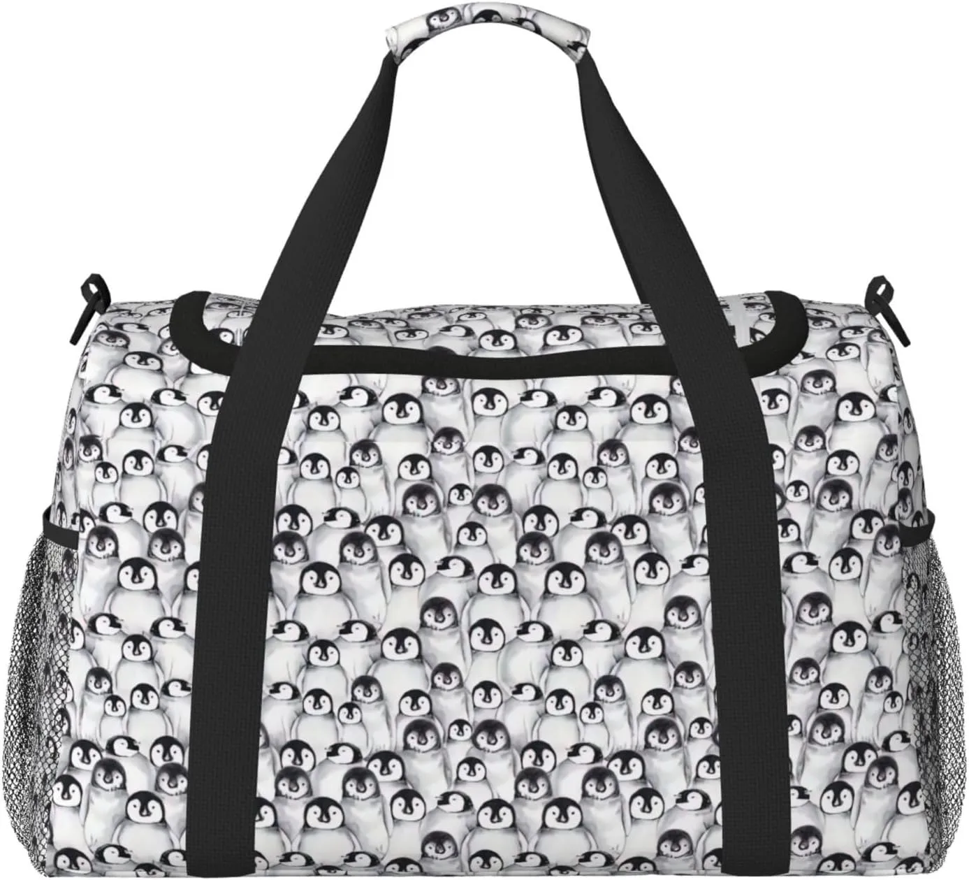 Cute Penguins Sketch print Large Canvas Travel Duffel Bag Weekender Bags for Women Overnight Bag Carry On Tote Bag