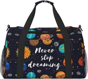 Cute Planet print Large Canvas Travel Duffel Bag Weekender Bags for Women Overnight Bag Carry On Tote Bag