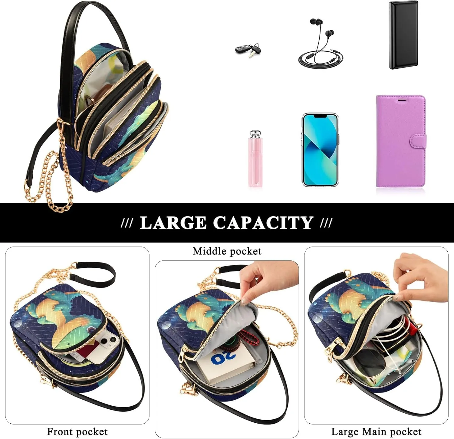 Cute Quilted Crossbody Bag Small Shoulder Purse Women's Handbags Phone Purse with Chain