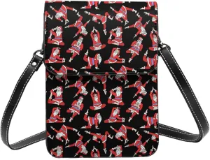 cute Santa Claus doing yoga pose black Crossbody Cell Phone Purse for Women Girls Leather Mini Cross Body Bags Small Shoulder Bags