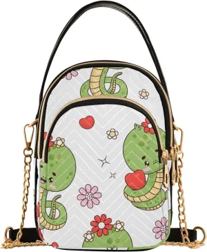 Cute Snake on White Background Design Crossbody Bags Shoulder Bag for Women Stylish Ladies Messenger Bags Cell Phone Purse and Handbags Wallet