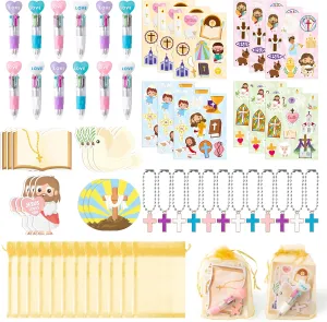 CY2SIDE Religious Stationery Party Gift - 24 Pack Christian Stationery Gift Set Include 4-in-1 Ballpoint Pen Sticky Note Sticker Cross Keychain and Organza Bible School Party Favors Goodie Bag Fillers
