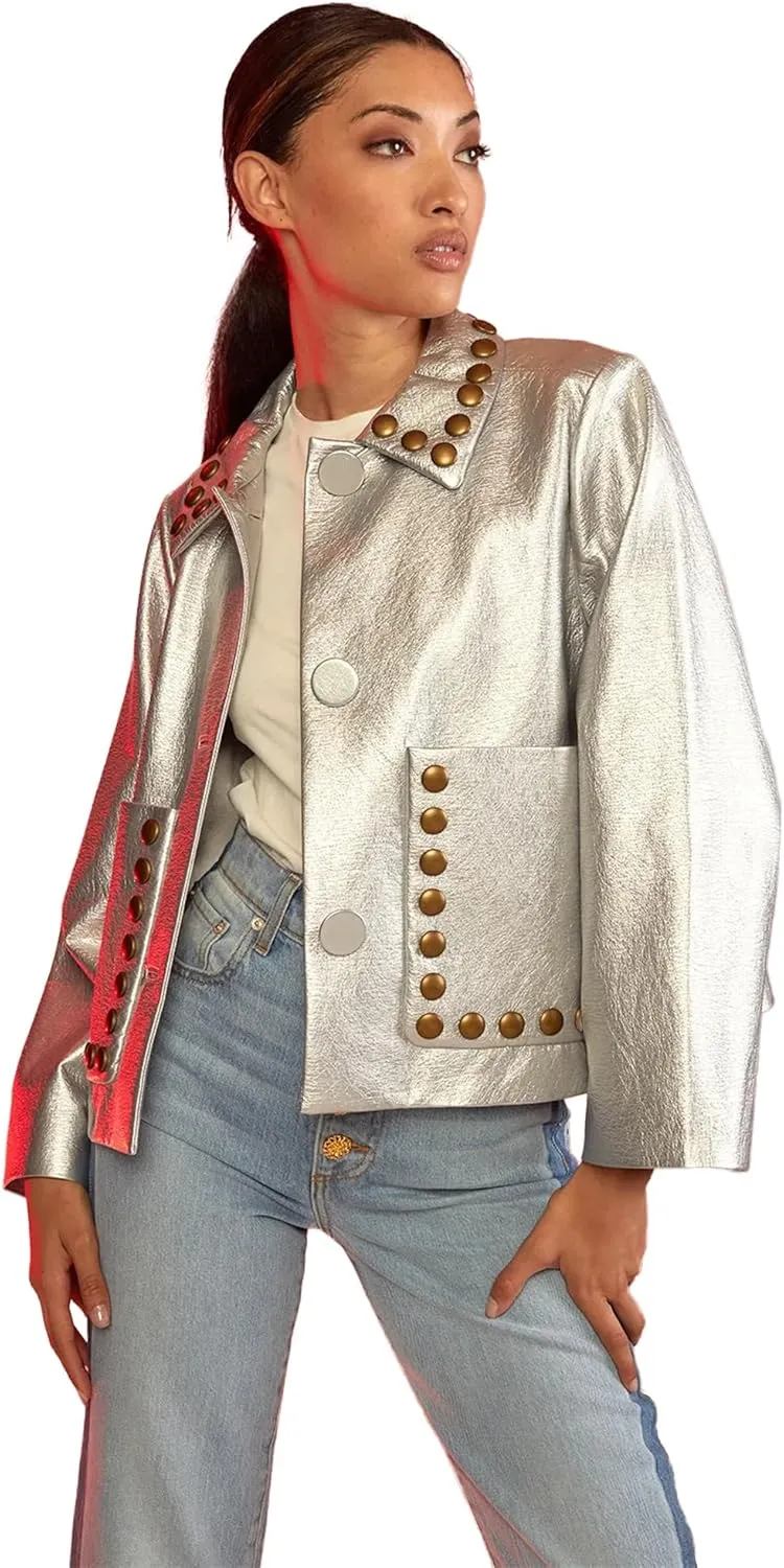 Cynthia Rowley Studded Vegan Leather Jacket