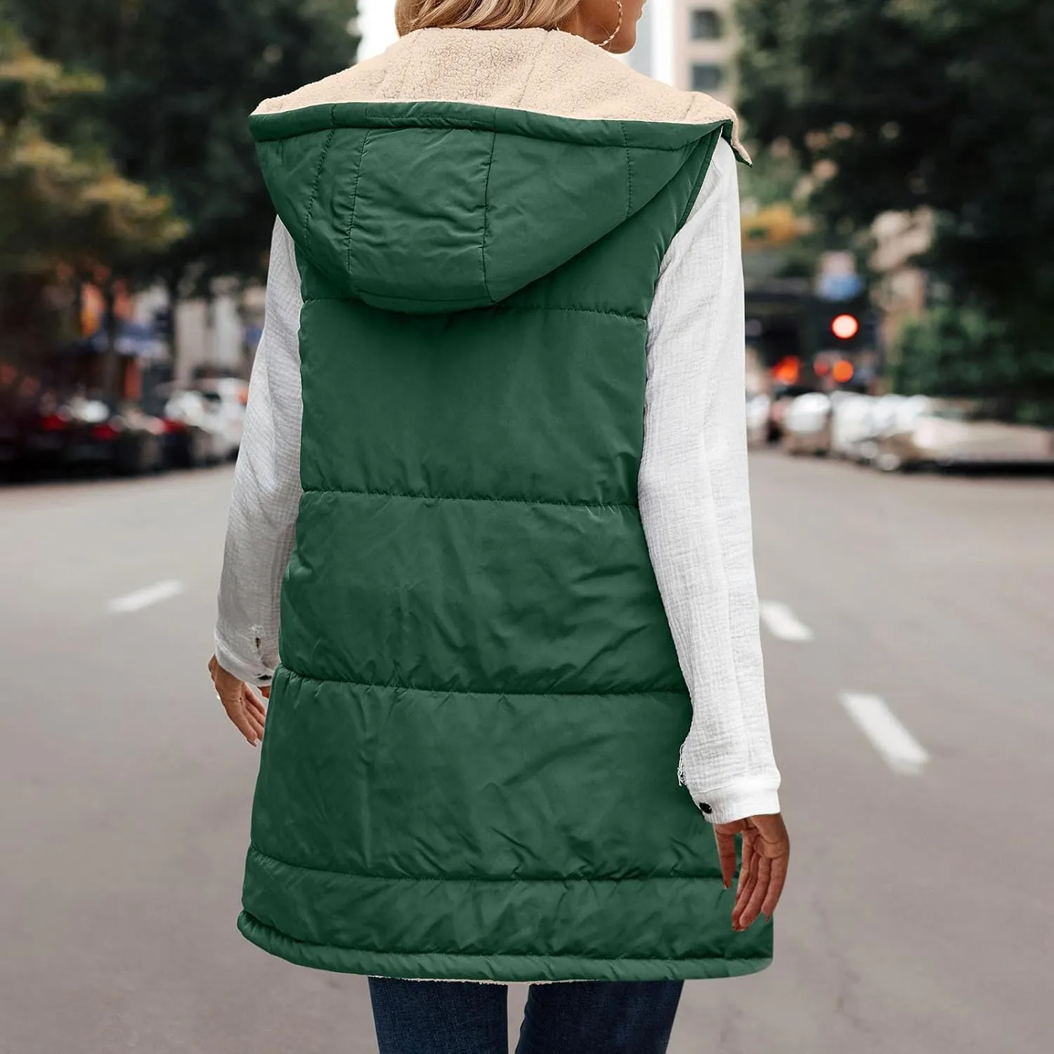 Dademeo Womens Warm Winter Coats Reversible Fleece Long Hooded Puffer Jackets Outerwear 2023 Fashion Solid Cotton Trench Coat