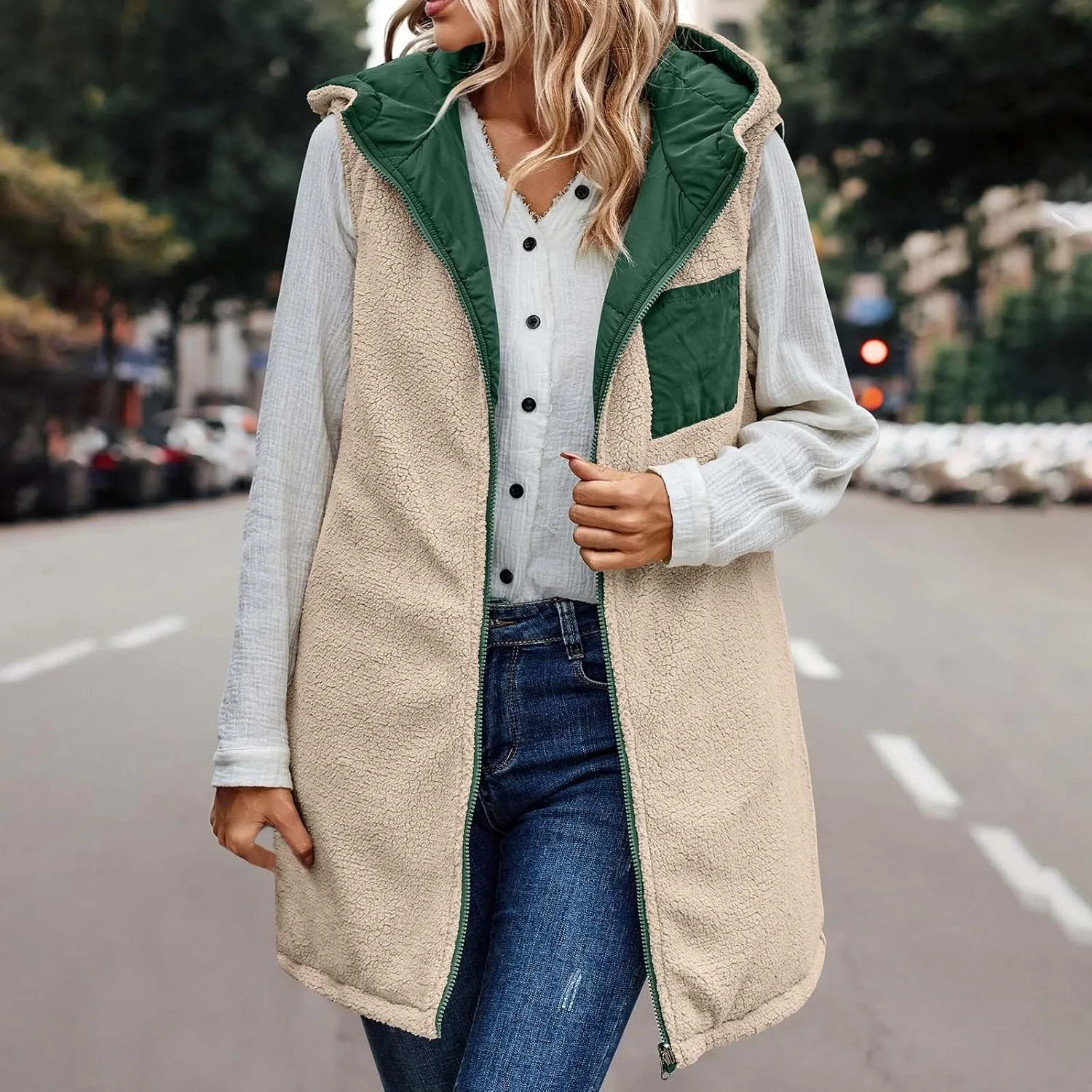 Dademeo Womens Warm Winter Coats Reversible Fleece Long Hooded Puffer Jackets Outerwear 2023 Fashion Solid Cotton Trench Coat