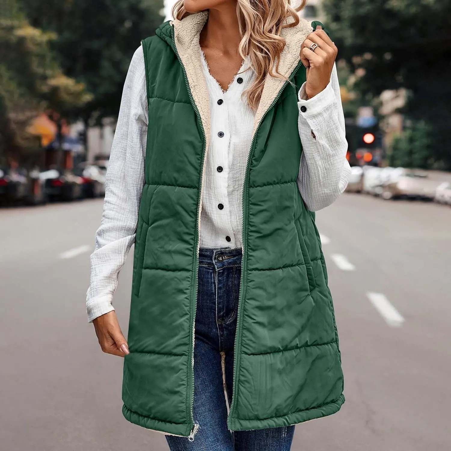 Dademeo Womens Warm Winter Coats Reversible Fleece Long Hooded Puffer Jackets Outerwear 2023 Fashion Solid Cotton Trench Coat